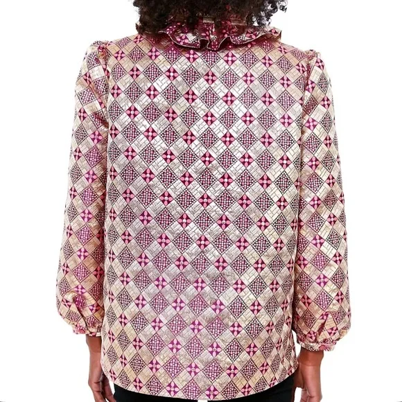 Like New Tuckernuck Gold and Pink Champagne Dreams Bouvier Blouse, Size Medium - Picture 3 of 12